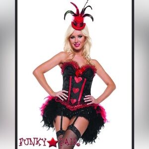 Women's Moulin Rouge Black and Red Heart Corset Costume EUC